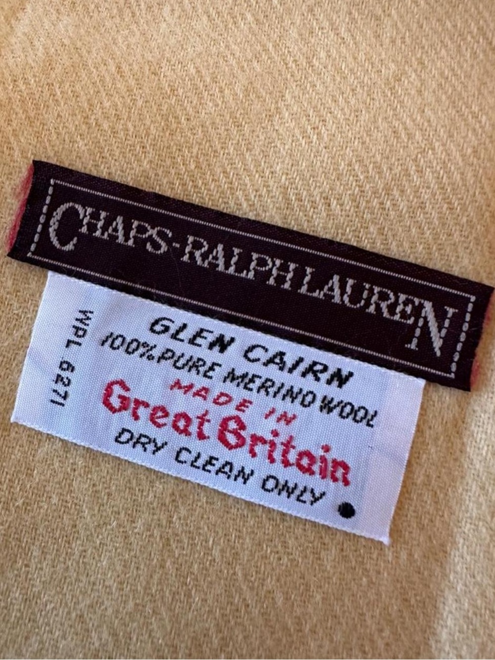 Vintage 1985 Chaps Ralph Lauren Merino Wool Scarf Yellow Made in Great Britain - Picture 3 of 7
